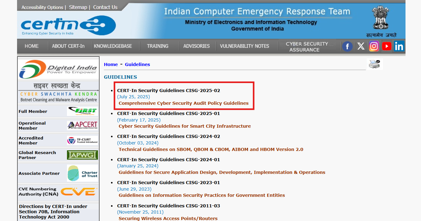 CERT-In 2025 Cyber Security Audit Guidelines Explained
