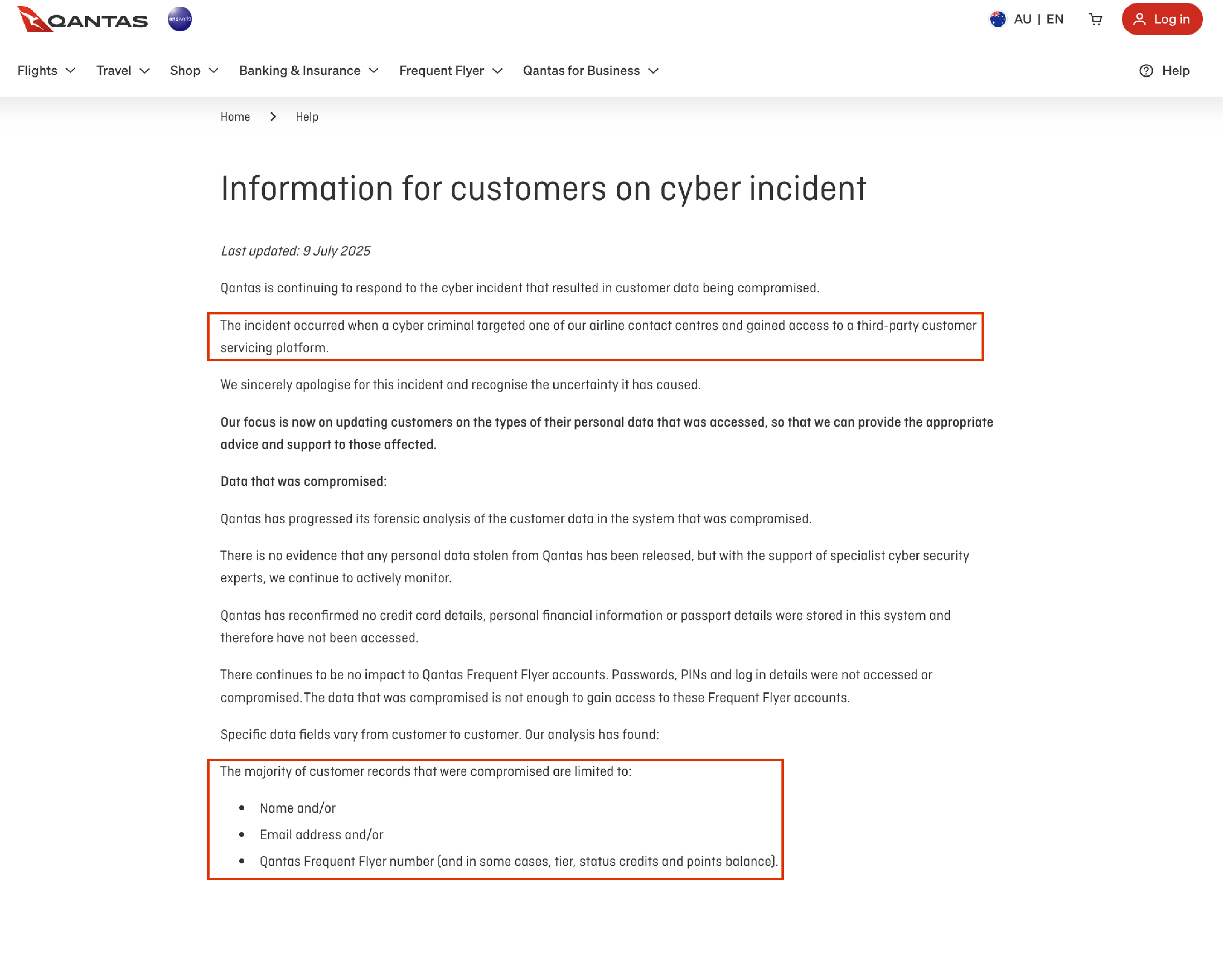 Qantas Data Breach 2025